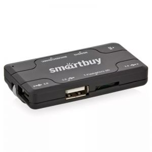 Картридер + USB-Хаб  USB 2.0 Smartbuy SBRH-750-K на 3 порта ― RadioMarket